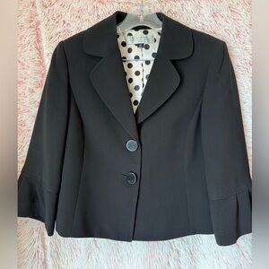 Tahari Black Polka Dot-Lined Suit with skirt.